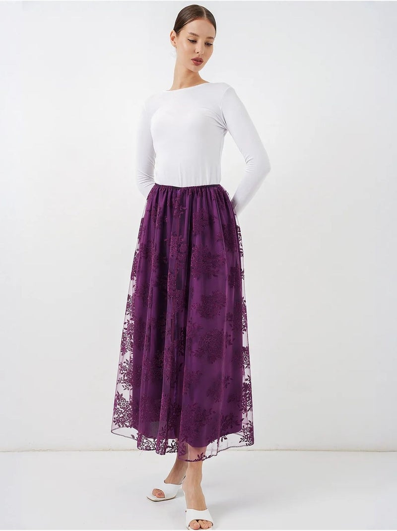 Jupe longue fleurie taille haute bdart Violet aubergine - Kiabi
