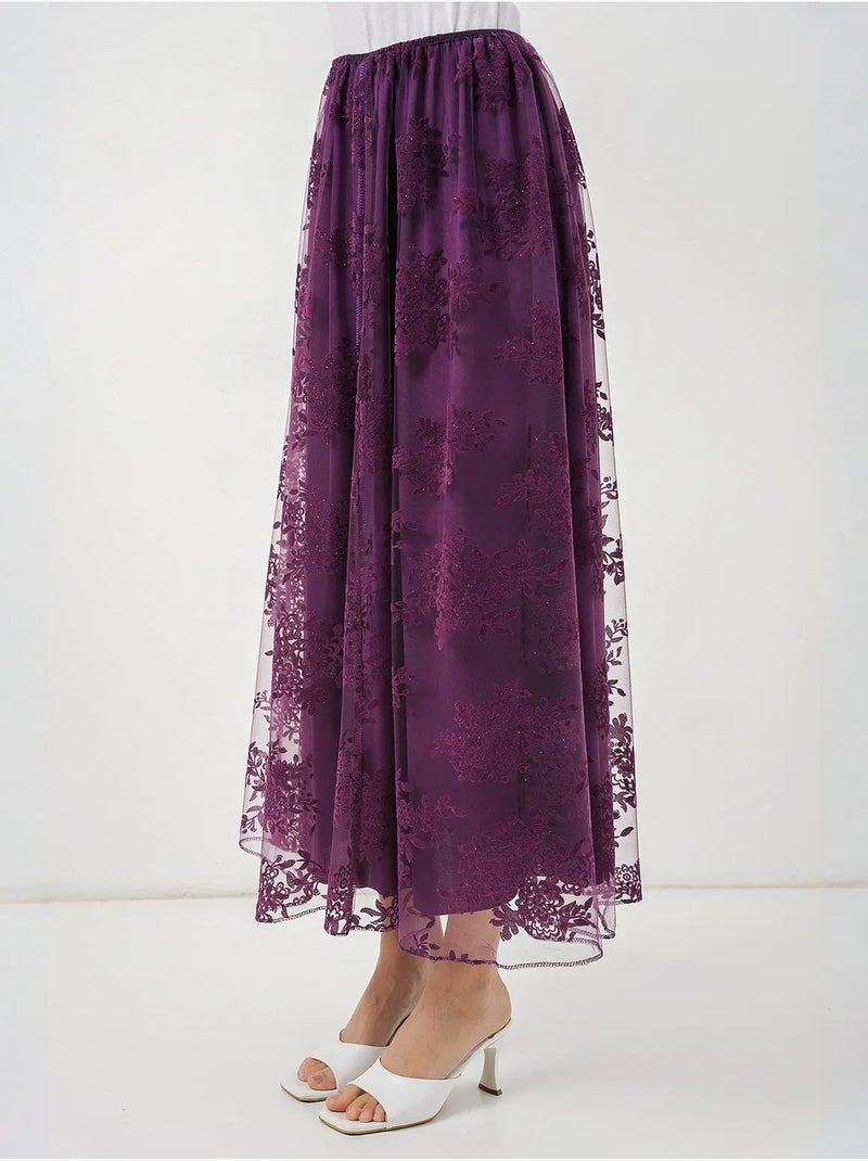 Jupe longue fleurie taille haute bdart Violet aubergine - Kiabi