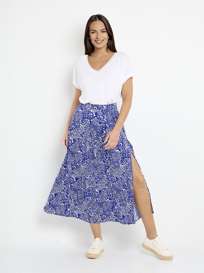Jupe longue fluide ethnique chic Bleu - Kiabi