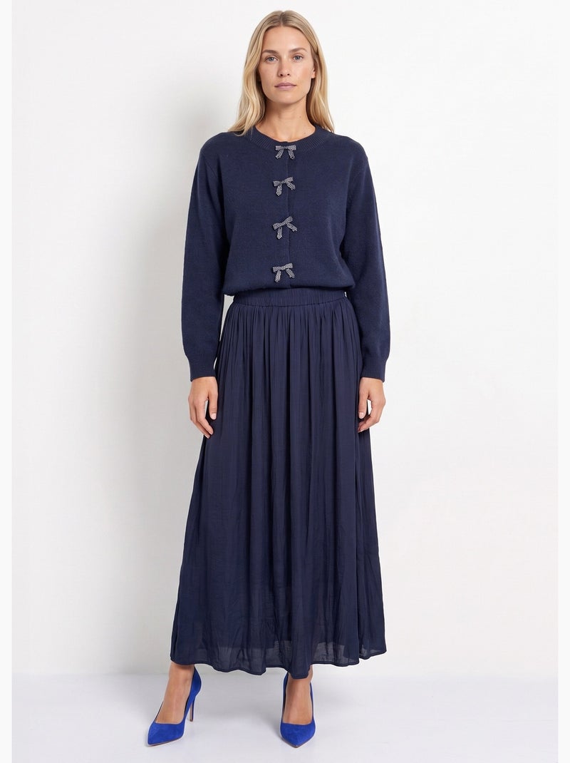 Jupe longue fluide, taille élastiquée - afibel Bleu marine - Kiabi
