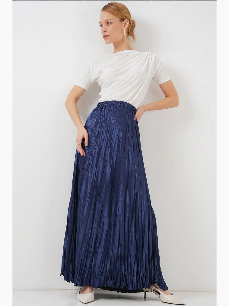 Jupe longue froissée brillante bdart Bleu marine - Kiabi