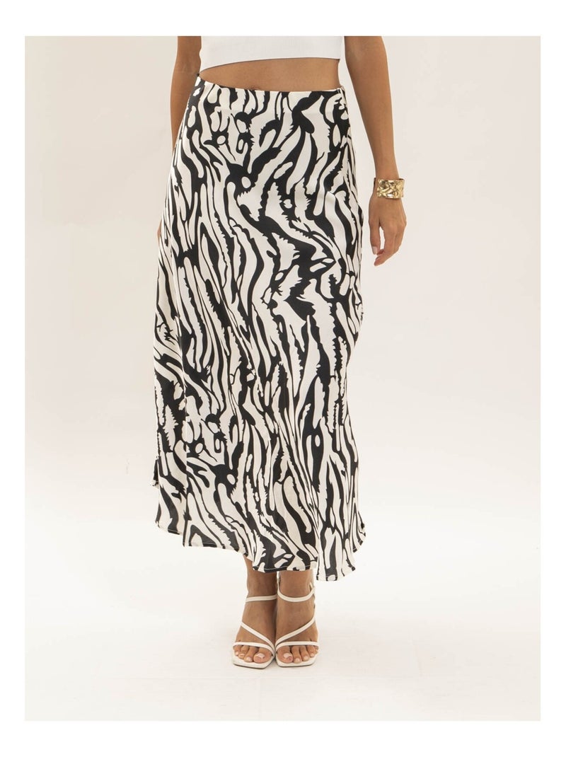 Jupe longue motifs zèbre XORANIA Noir - Kiabi