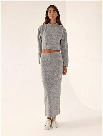 Jupe longue moulante en tricot taille basse