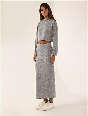 Jupe longue moulante en tricot taille basse