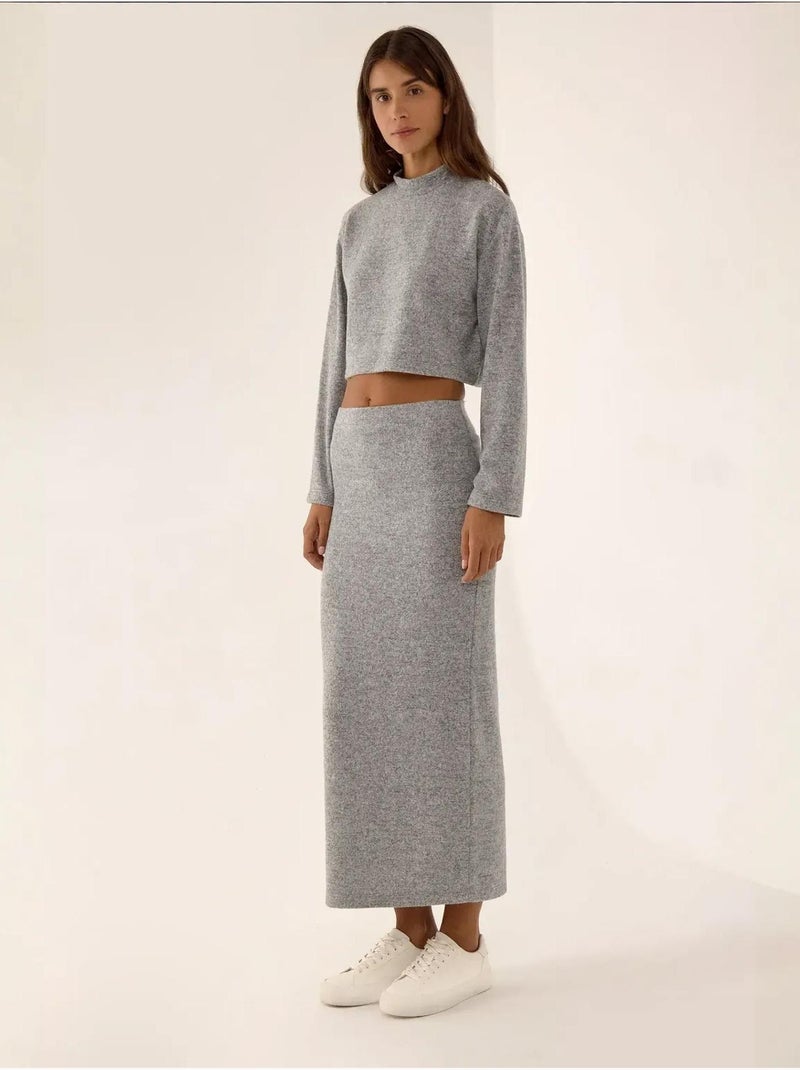 Jupe longue moulante en tricot taille basse Gris - Kiabi