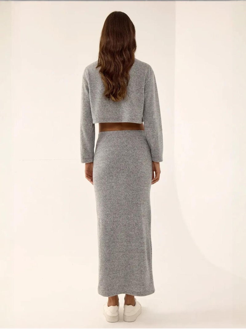 Jupe longue moulante en tricot taille basse Gris - Kiabi