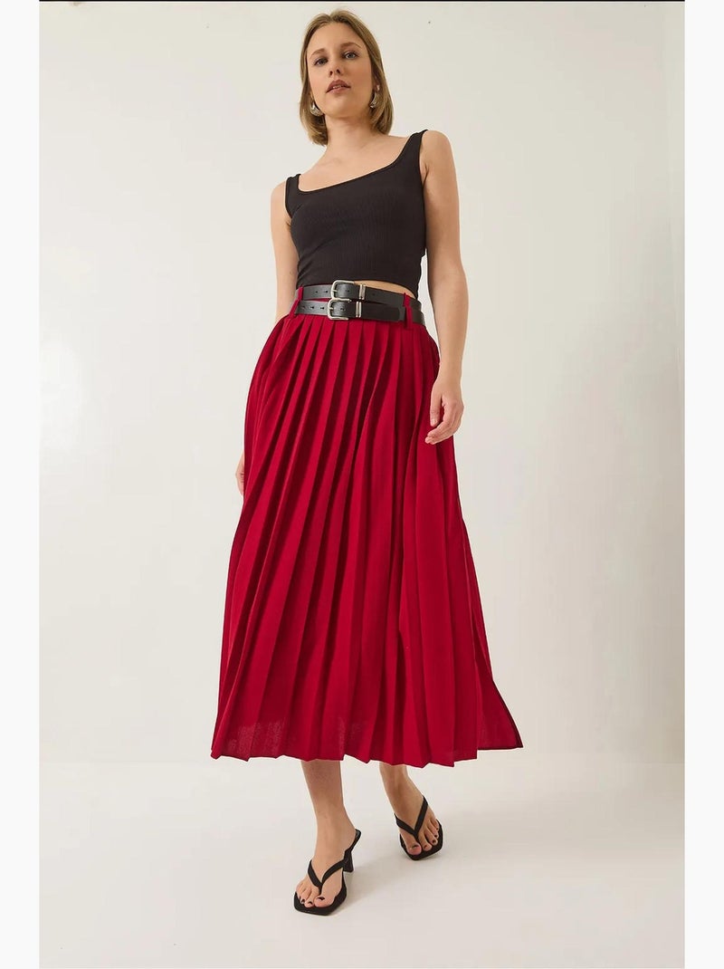 Jupe longue plissée à double ceinture et fentes lucci Rouge bordeaux - Kiabi