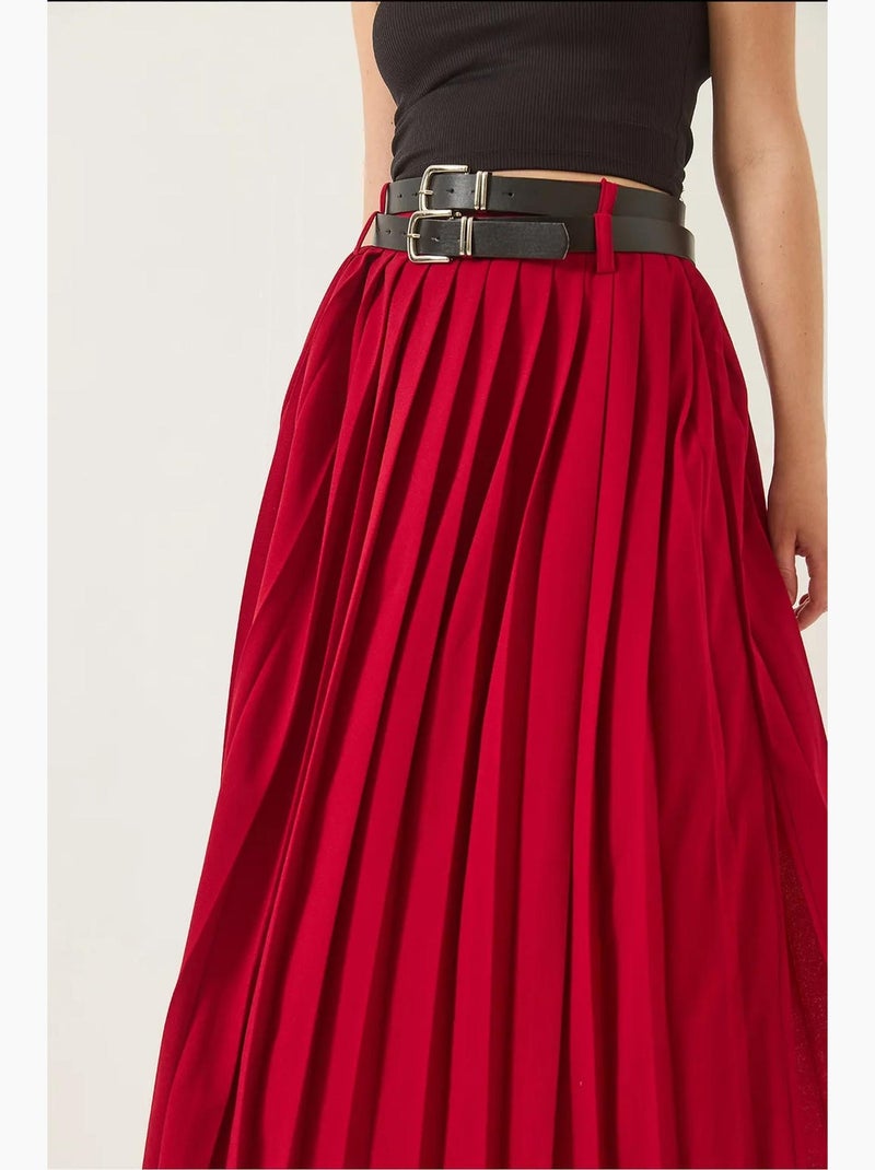 Jupe longue plissée à double ceinture et fentes lucci Rouge bordeaux - Kiabi