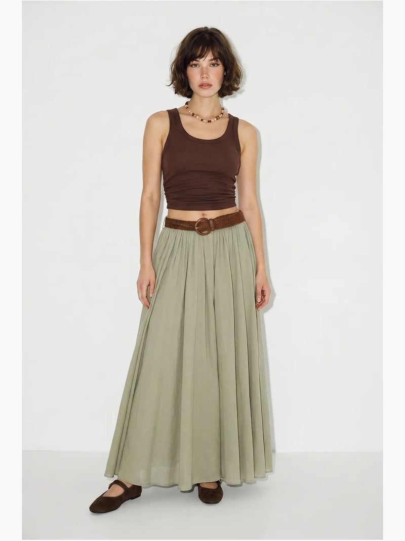 Jupe longue plissée à taille haute lucci Kaki - Kiabi