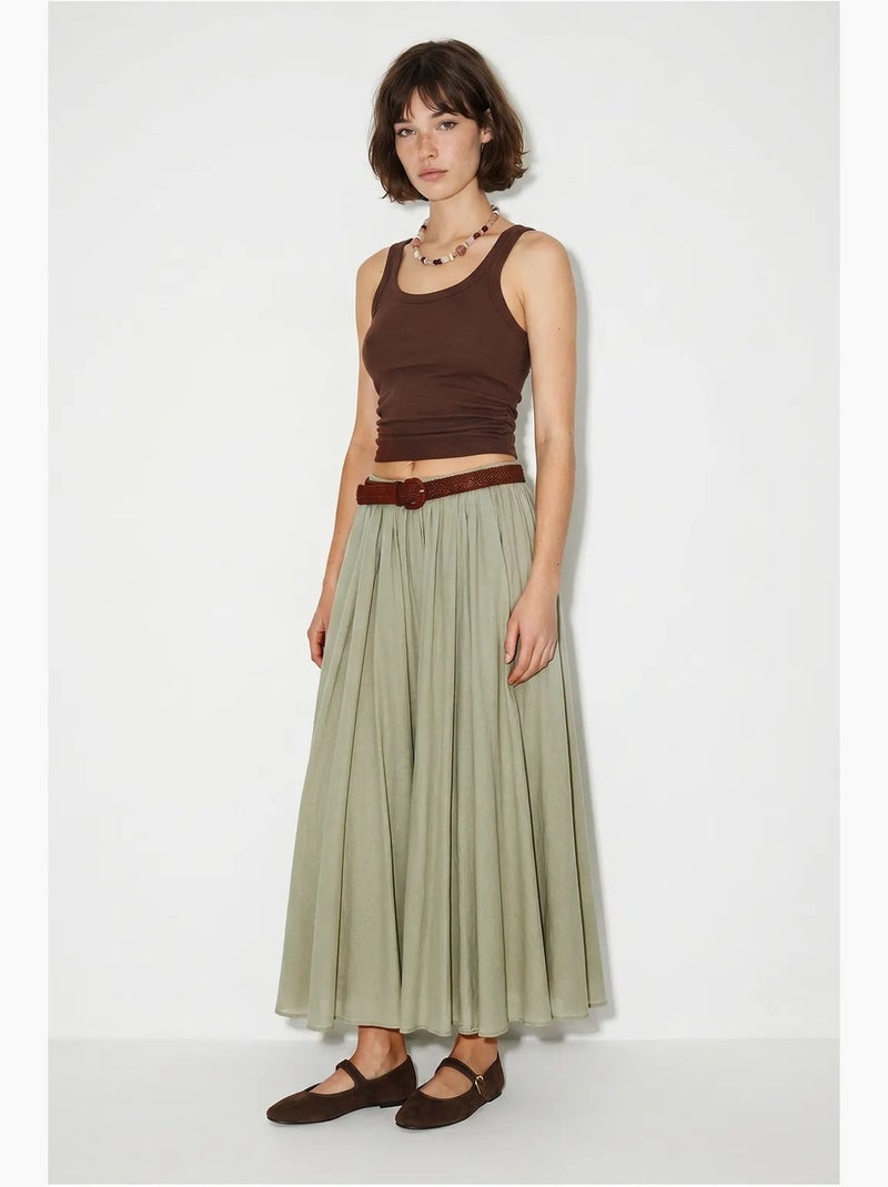 Jupe longue plissée à taille haute lucci Kaki - Kiabi