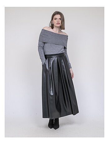 Jupe longue plissée en simili XOLLITA