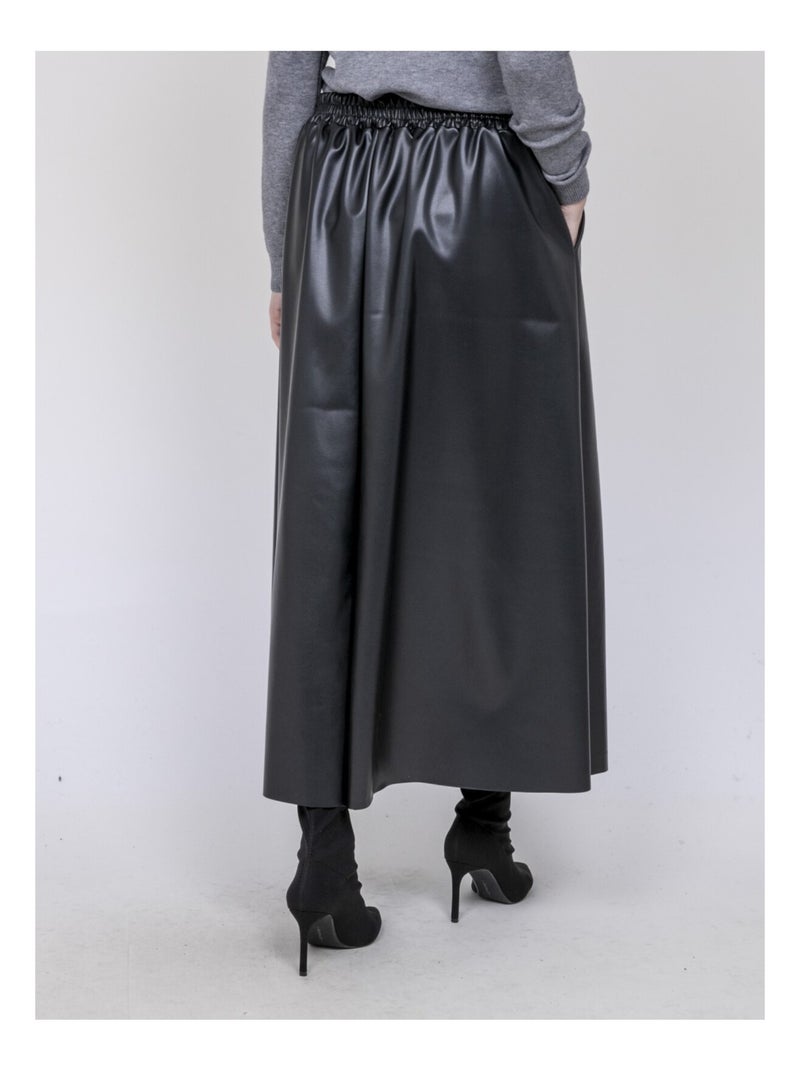 Jupe longue plissée en simili XOLLITA Noir - Kiabi