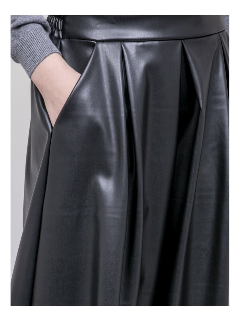 Jupe longue plissée en simili XOLLITA Noir - Kiabi