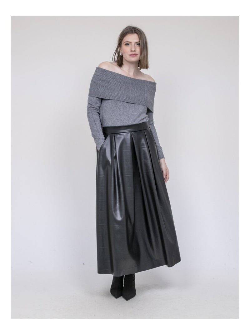 Jupe longue plissée en simili XOLLITA Noir - Kiabi