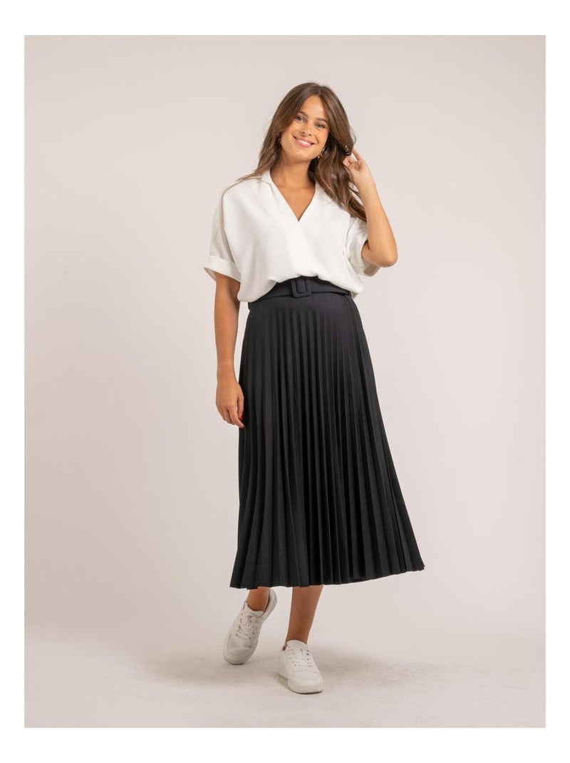 Jupe longue plissée et ceinture XOLEDE Bleu marine - Kiabi