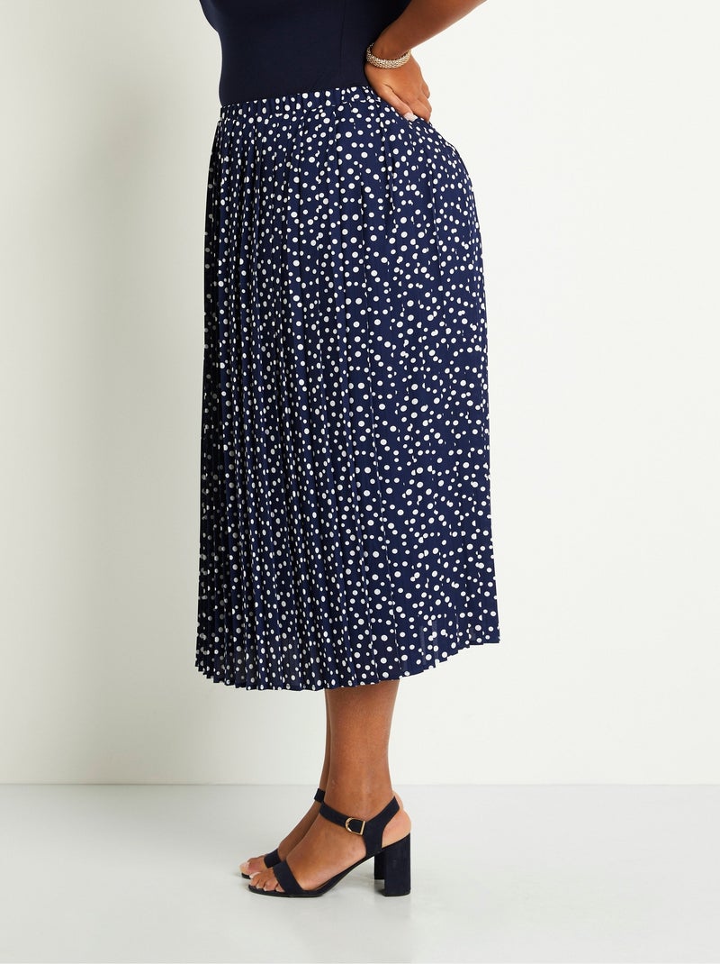 Jupe longue plissée imprimé pois Bleu - Kiabi