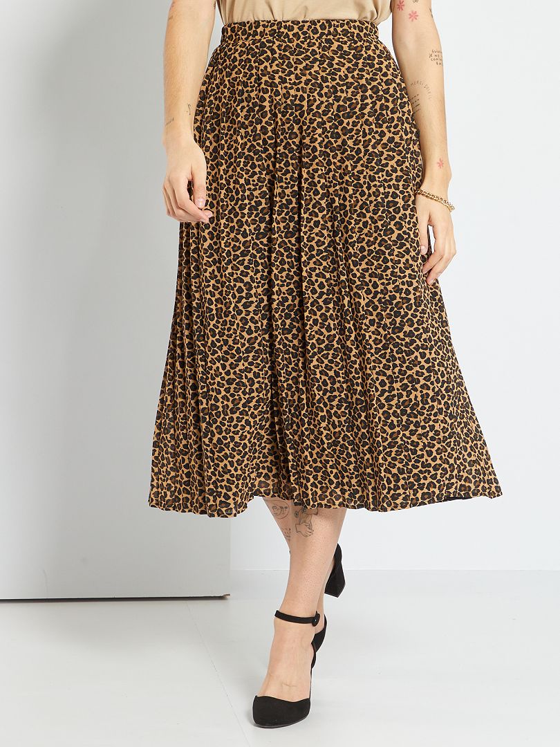 Jupe longue plissée - Marron 'léopard' - Kiabi - 18.00€