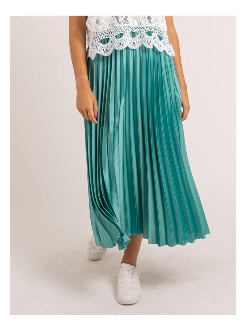 Jupe longue satin plissée XYMMA Vert d'eau - Kiabi