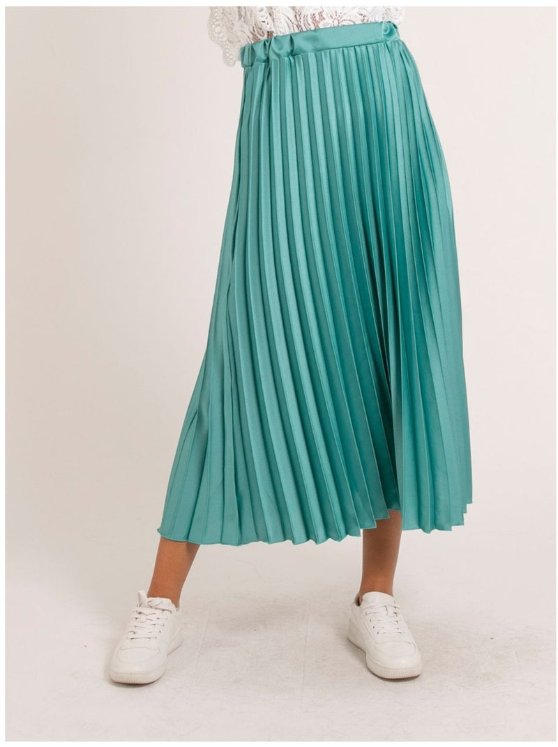 Jupe longue satin plissée XYMMA Vert d'eau - Kiabi