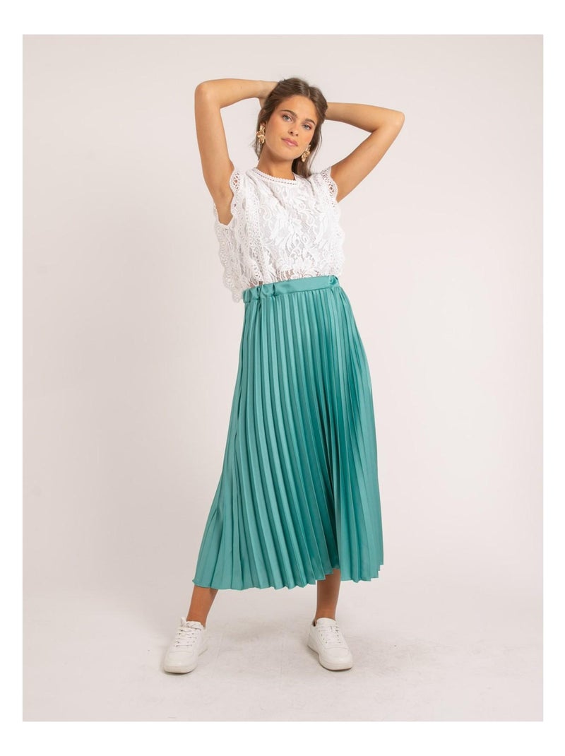 Jupe longue satin plissée XYMMA Vert d'eau - Kiabi
