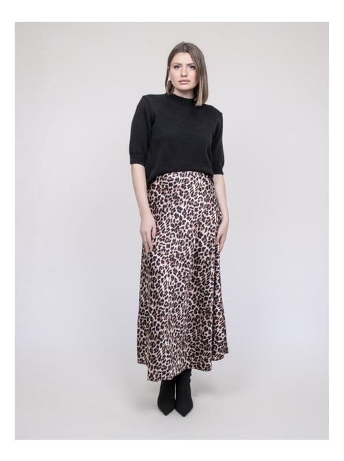 Jupe longue satinée imprimé léopard XANDRIA - Kiabi