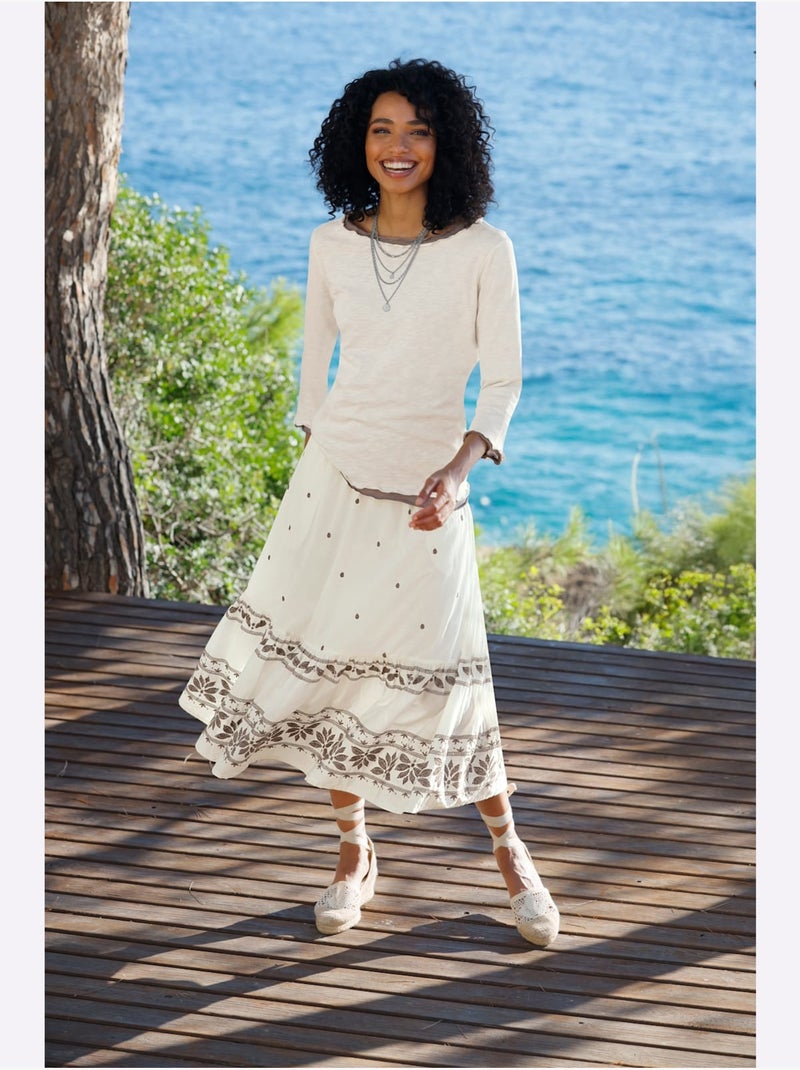 Jupe Longue Superbe Broderie - Taille Standard - Helline Blanc Gris - Kiabi