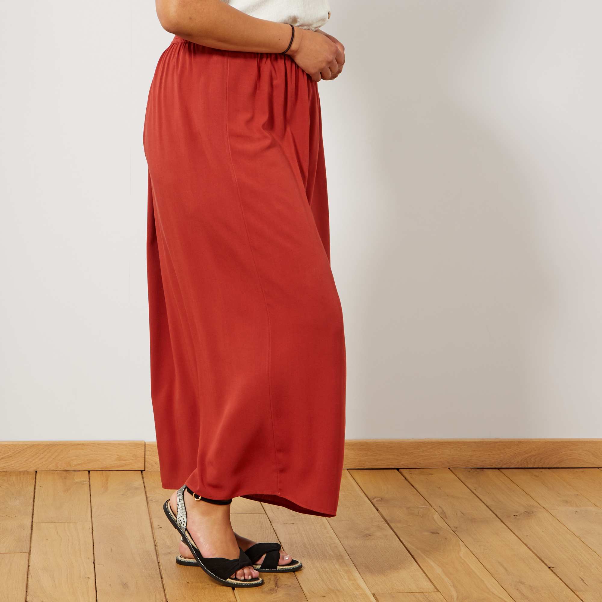 Jupe longue taille élastiquée Grande taille femme rouge ocre Kiabi 20,00€