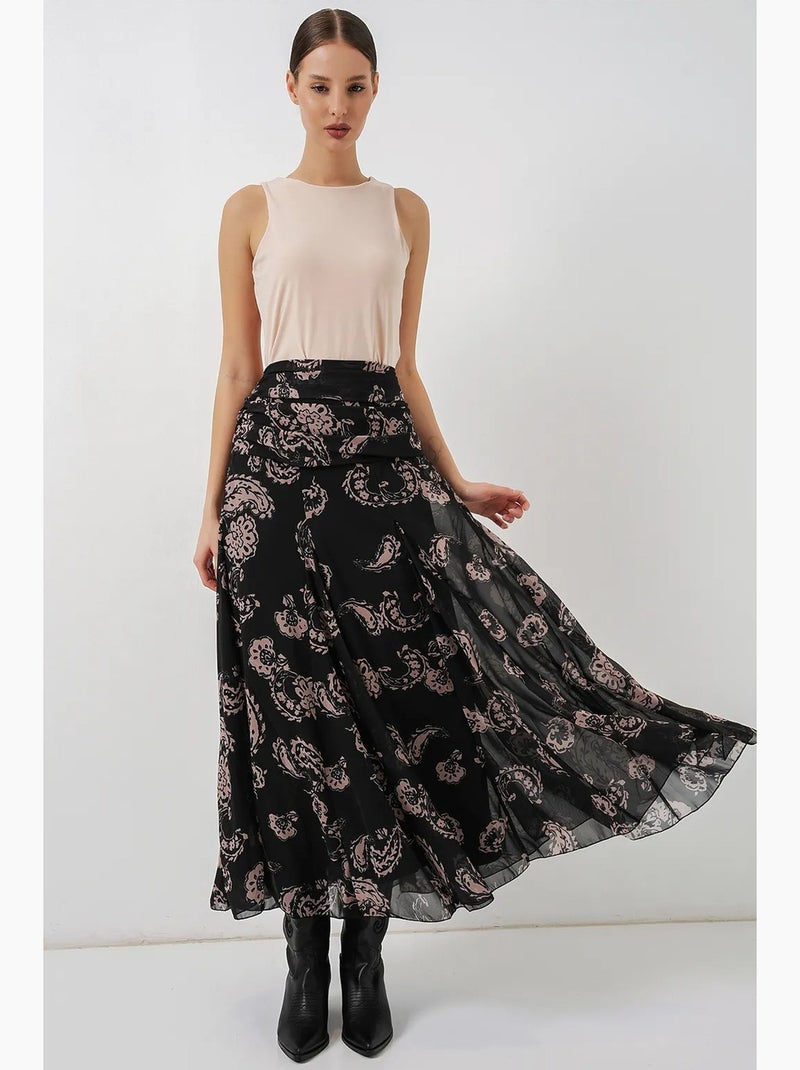 Jupe longue taille haute à imprimé cachemire bdart Noir - Kiabi