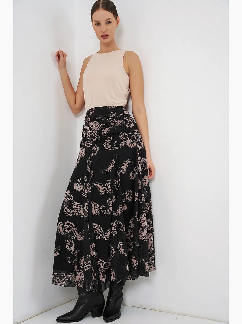 Jupe longue taille haute à imprimé cachemire bdart Noir - Kiabi