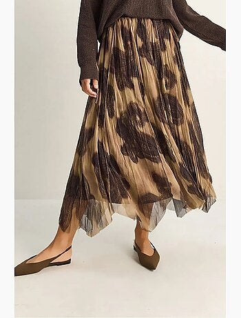 Jupe longue taille haute à imprimé ethnique lucci