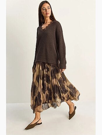 Jupe longue taille haute à imprimé ethnique lucci