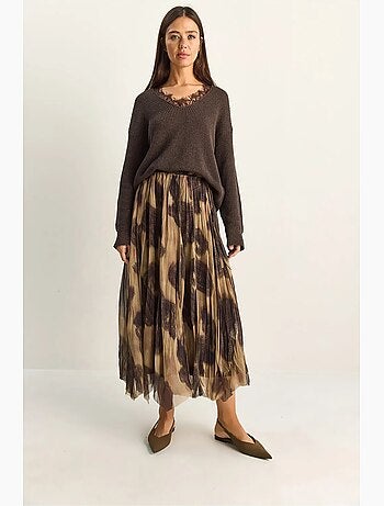 Jupe longue taille haute à imprimé ethnique lucci