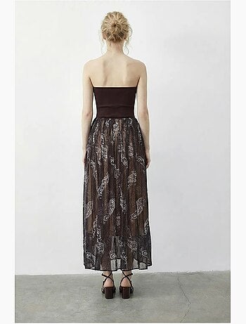 Jupe longue taille haute à motif cachemire avec ceinture lucci