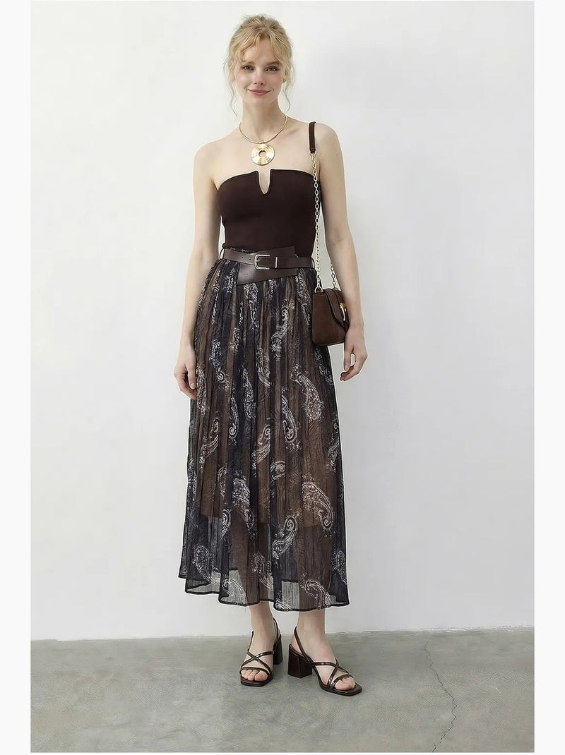 Jupe longue taille haute à motif cachemire avec ceinture lucci Bleu marine - Kiabi