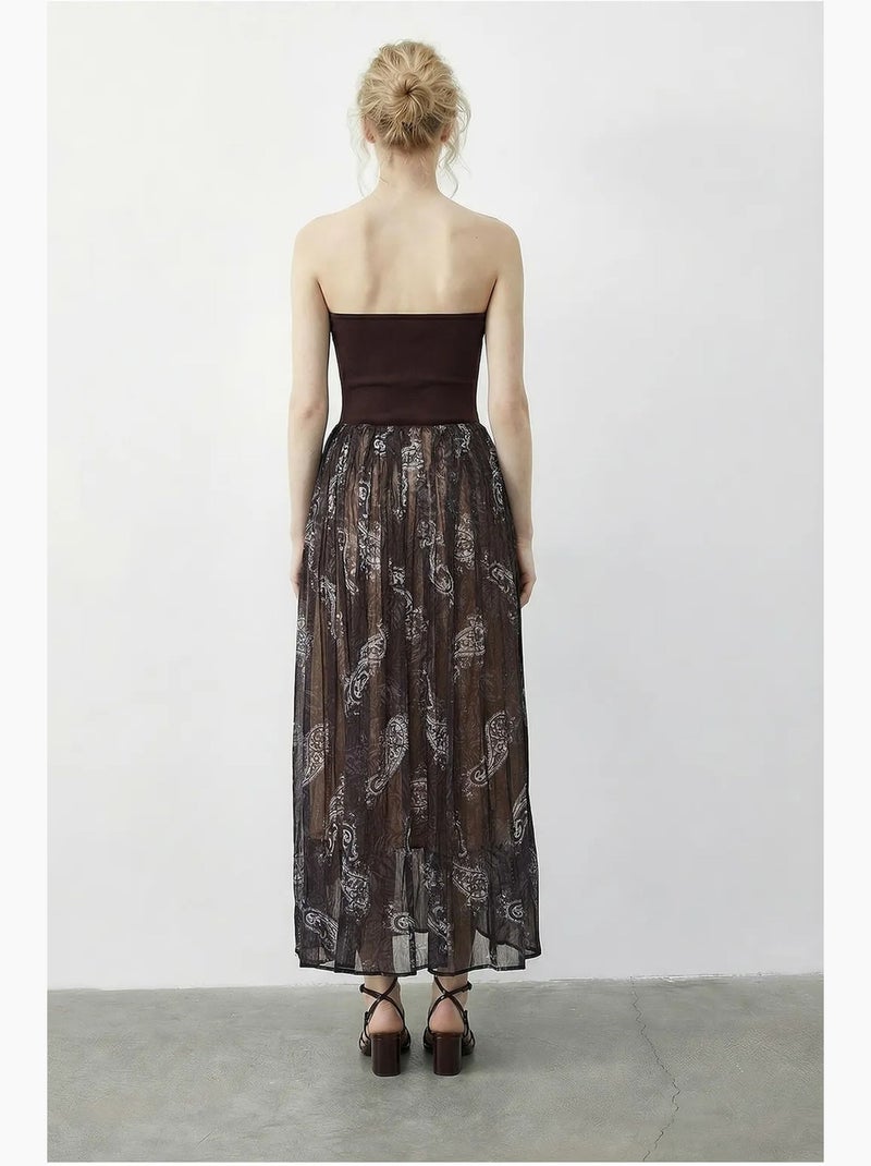 Jupe longue taille haute à motif cachemire avec ceinture lucci Bleu marine - Kiabi
