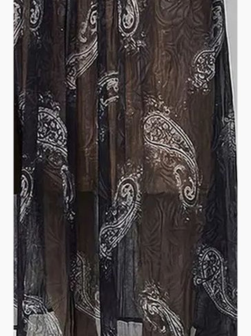 Jupe longue taille haute à motif cachemire avec ceinture lucci Bleu marine - Kiabi