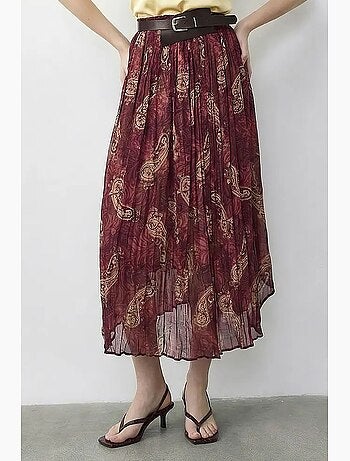 Jupe longue taille haute à motif cachemire avec ceinture lucci
