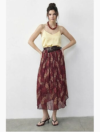 Jupe longue taille haute à motif cachemire avec ceinture lucci