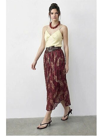 Jupe longue taille haute à motif cachemire avec ceinture lucci