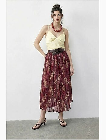 Jupe longue taille haute à motif cachemire avec ceinture lucci