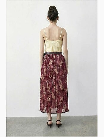 Jupe longue taille haute à motif cachemire avec ceinture lucci