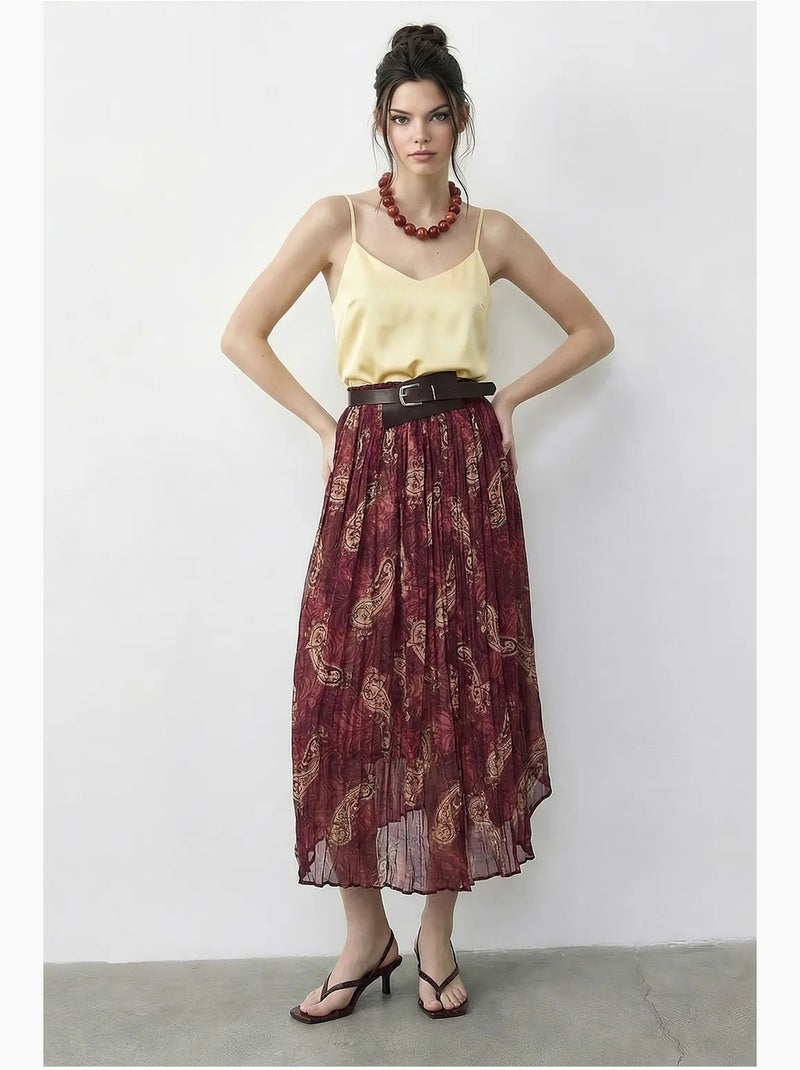 Jupe longue taille haute à motif cachemire avec ceinture lucci Mauve - Kiabi