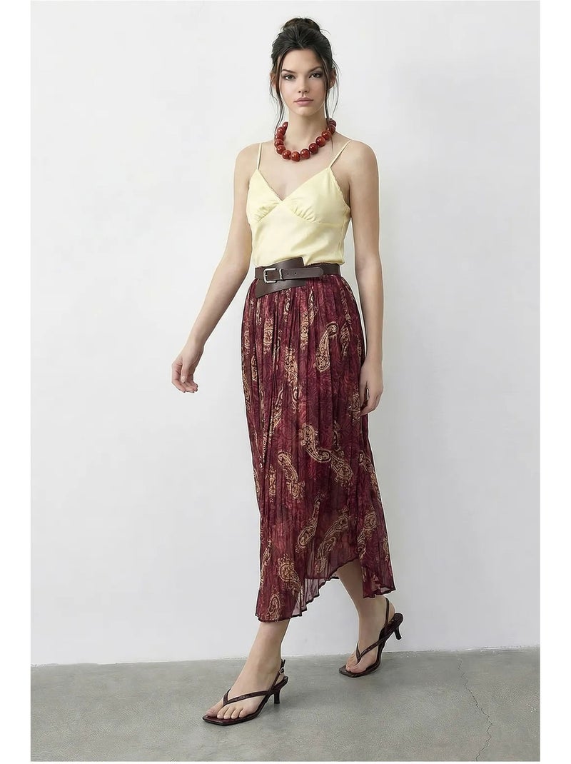 Jupe longue taille haute à motif cachemire avec ceinture lucci Mauve - Kiabi