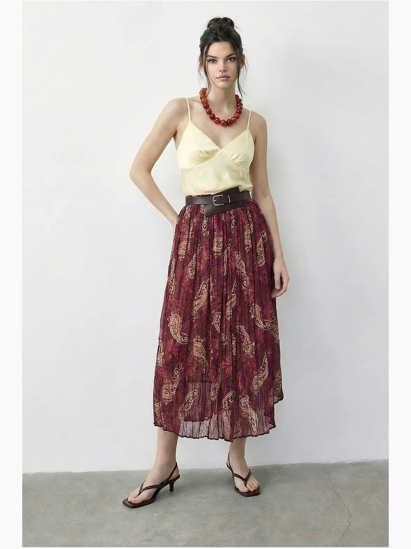Jupe longue taille haute à motif cachemire avec ceinture lucci Mauve - Kiabi