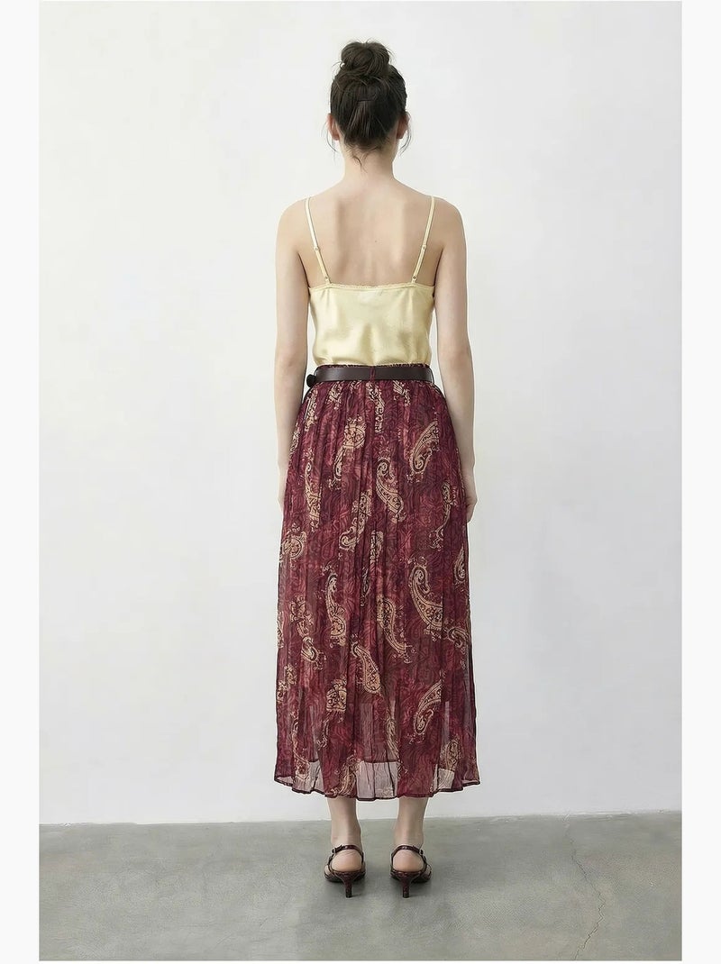 Jupe longue taille haute à motif cachemire avec ceinture lucci Mauve - Kiabi