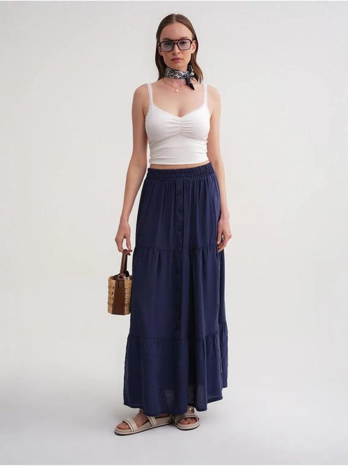 Jupe longue taille haute avec cordon de serrage à la taille mixray - Kiabi Jupe longue taille haute avec cordon de serrage à la taille mixray - Kiabi