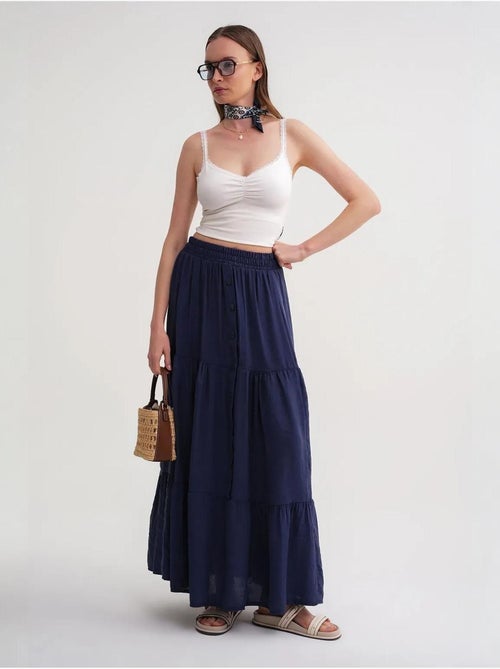 Jupe longue taille haute avec cordon de serrage à la taille mixray - Kiabi Jupe longue taille haute avec cordon de serrage à la taille mixray - Kiabi
