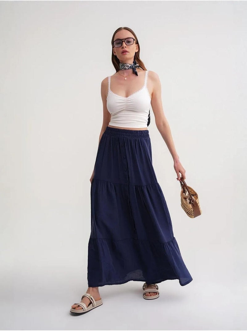 Jupe longue taille haute avec cordon de serrage à la taille mixray Bleu marine - Kiabi