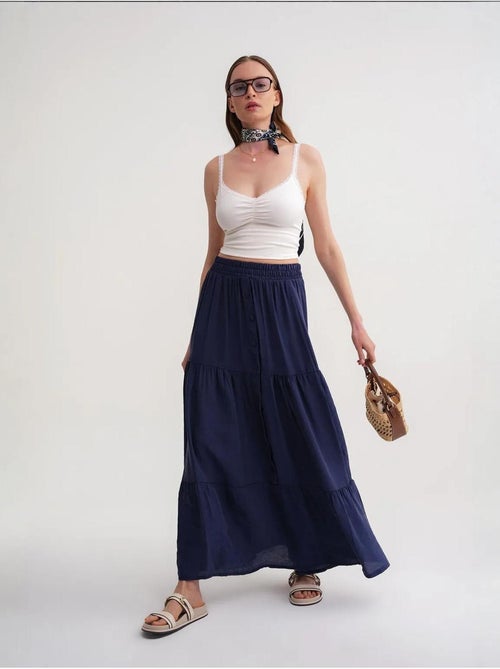 Jupe longue taille haute avec cordon de serrage à la taille mixray - Kiabi Jupe longue taille haute avec cordon de serrage à la taille mixray - Kiabi
