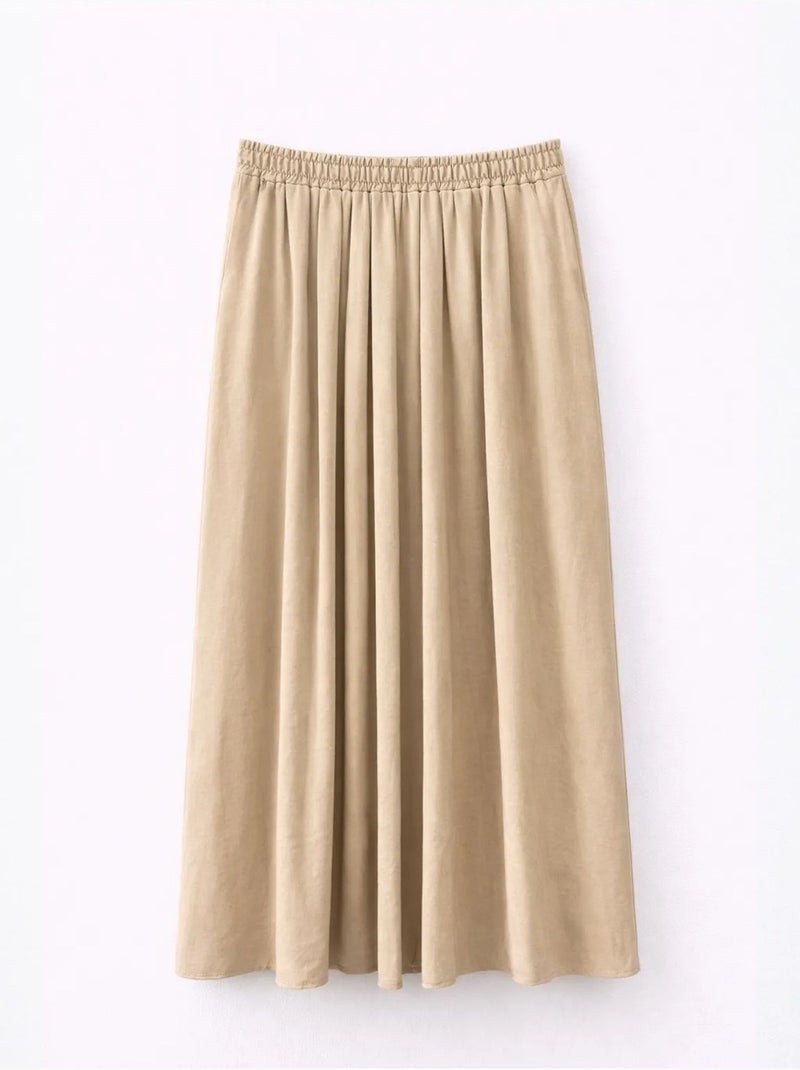 Jupe longue taille haute avec cordon de serrage à la taille mixray Camel - Kiabi